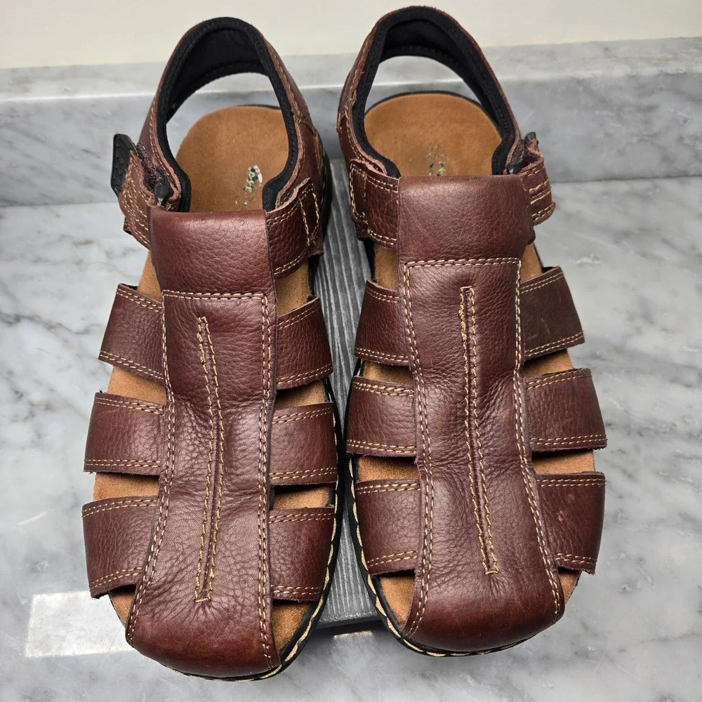 Dr. Scholls Gaston Mens Brown Leather Fisherman Sandals Memory Foam Size 13 M - Picture 6 of 14
